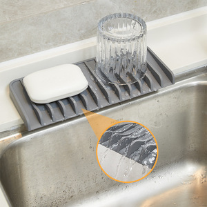 Zhixi Silicone Soap Dish Rectangular Self Drain Suction Cup Bathroom Sink Organizer Slate Gray - Product Image 1