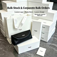 Étui à lunettes de luxe en cuir PU avec logo personnalisé, pochette souple pour lunettes de soleil et coffret cadeau blanc pour lunettes optiques