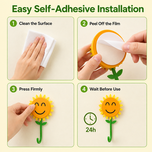 Kreativer Sonnenblumen-Wandhaken Niedlicher Smiley-Gesichts-Blumenform-Schlüsselhalter Selbstklebender Tür-Handtuch-Mantel-Haken für Heim- und Küchendekoration - Product Image 3