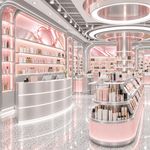 เคาน์เตอร์โชว์สินค้าภายในร้านเครื่องสำอางสีชมพูทันสมัย พร้อมอุปกรณ์ตกแต่งร้านเสริมสวยแบบสั่งทำ - Product Image 3