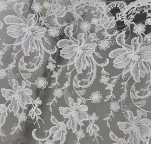 Nouveau Tissu en Dentelle Brodé Blanc à Grandes Fleurs Élégant 2026 pour Robe <span class=keywords><strong>de</strong></span> Mariée - Product Image 3