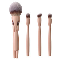 Mini Kit de Pinceaux Cosmétiques de Voyage 4-en-1 Détachable avec Poils en Fibres Synthétiques, Option Logo Personnalisé, Outils de Maquillage Prêts à l'emploi pour Mascara