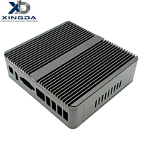 Casing Aluminium Mini PC Tanpa Kipas Warna Abu-abu dengan Sirip Pendingin Atas untuk Komputer Industri Terintegrasi, Pelindung Casing
