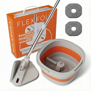 HOLAMOPA Ensemble serpillière plate pliable et seau avec tête rotative à 360° pour le nettoyage commercial et les commandes en gros - Product Image 1