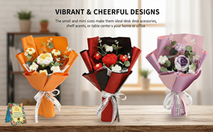 Bouquet de fleurs au crochet délicat fait main, tournesols tricotés, tulipes artificielles, roses, cadeaux d'anniversaire, décoration intérieure, bleu - Product Image 2