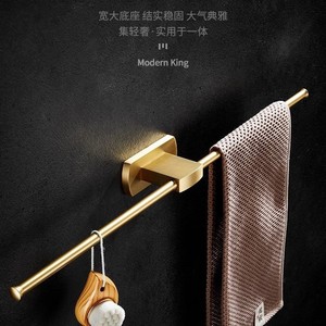 Porte-serviettes en cuivre doré brossé, étagère de salle de bain moderne et minimaliste avec double barre pour le rangement des serviettes - Product Image 3