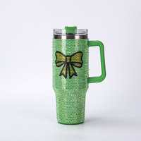 Novedad transfronteriza: Taza de coche de acero inoxidable al vacío de 40 oz con aplique de mariposa, vaso de regalo con pajita, mantiene bebidas frías o calientes de 6 a 12 horas, gran capacidad.