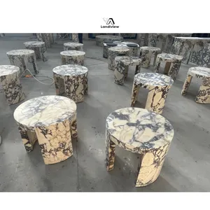 LANDIVIEW Meubles de luxe en pierre Mobilier de salon Table d'appoint Calacatta en marbre blanc Veneta