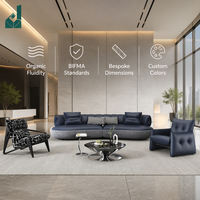 Ensemble de canapés de bureau bleu marine de luxe moderne, design modulaire et arrondi, adapté aux salles de réception des PDG et aux salons d'affaires
