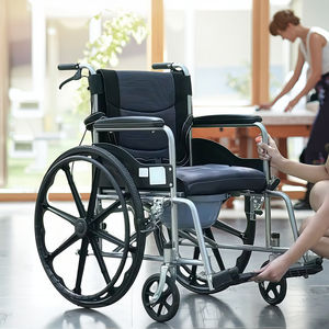 כסא שירותים נייד מתקפל של LANSING עם פתח לשירותים, כסא גלגלים עמיד למים, בעל קיבולת של 100 ק\"ג, מאושר CE לשימוש במקלחת - Product Image 2