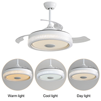 Ventilateur de plafond intérieur rétractable de 42 pouces avec haut-parleur de musique contrôlé par application et lumière RVB au design moderne