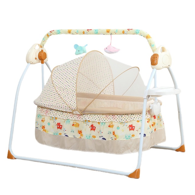 Electric Infant Soothing Crib Bed, 5-Speed Baby Swing Cradle with Bluetooth Music, Remote Control & Mosquito Net for Newborn