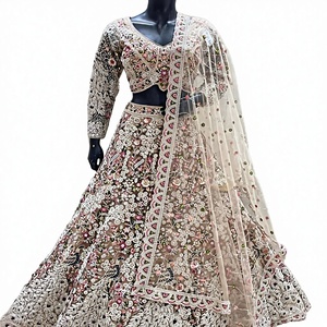 Women Pastel Heavy Embroidered Faux <b>Fur</b> Bridal Lehenga Choli Dupatta Party Wedding Wear Luxury Floor-Length Sun Protection - Product Image 3