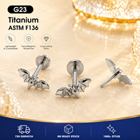 Clou d'oreille en titane ASTM F136 sans filetage, à enfiler, hypoallergénique, sans nickel, pour piercing du cartilage de l'oreille