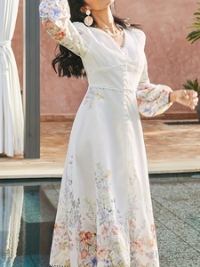 <span class=keywords><strong>Abito</strong></span> Lungo Vintage Europeo con Stampa <span class=keywords><strong>Floreale</strong></span>, Scollo a V, Linea ad A, Vestito Casual Estivo da Donna per Feste - Product Image 5