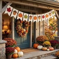 Bannière exclusive en feutre pour Thanksgiving, décoration de table pour fête de famille avec citrouille, feuille d'érable et gland
