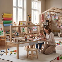 Table de jeu modulaire EMA pour aire de jeux avec bord de table encastré pour maternelle et préscolaire