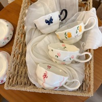 Ensemble tasse et soucoupe à café en céramique peintes à la main, style français, multicolores, avec cuillère, réutilisables, durables, sans danger pour les aliments