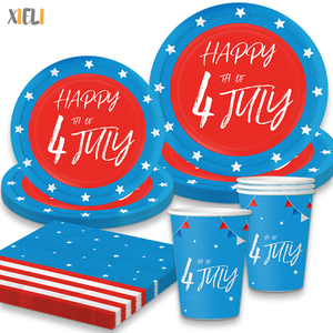 Xieli Decoración patriótica para fiestas suministros para fiestas <span class=keywords><strong>4</strong></span> de <span class=keywords><strong>julio</strong></span> platos servilletas y tazas - Product Image 1