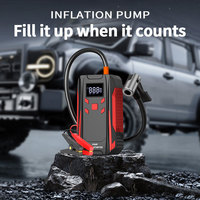 Démarreur de voiture portable 4 en 1 12V au lithium avec compresseur d'air intégré, multifonction, avec pompe à air