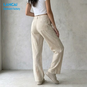 Produttore di <span class=keywords><strong>Pantaloni</strong></span> <span class=keywords><strong>in</strong></span> <span class=keywords><strong>Misto</strong></span> <span class=keywords><strong>Lino</strong></span> Personalizzati OEM ODM <span class=keywords><strong>Pantaloni</strong></span> Casual a Vita Alta e Gamba Larga <span class=keywords><strong>Pantaloni</strong></span> da Ufficio per Donne - Product Image 3