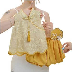 Traje floral de estilo chino para niñas, conjunto de dos piezas de verano para bebé, Hanfu infantil de gran aspecto - Product Image 5