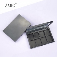 Palette de maquillage rectangulaire vide 8 compartiments pour fards à paupières, sourcils, blush et contour, en plastique noir mat avec miroir