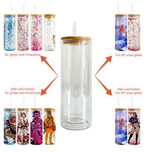 Vaso de vidrio de doble pared de 20 oz con tapa y pajita para sublimación y pedrería, diseño de globo de nieve, envío gratis desde almacén de EE. UU. - Product Image 3