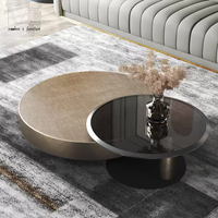 Table basse de salon en vente chaude, table basse ronde en bois moderne de luxe avec plateau en verre, table d'appoint