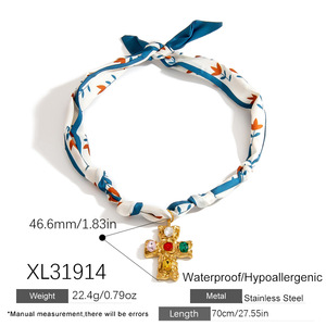 Phụ nữ thời trang Khăn lụa Mặt Dây Chuyền Vòng cổ mạ vàng quyến rũ Vòng cổ đầy màu sắc sáng tạo Khăn lụa Choker Vòng cổ trang sức - Product Image 5