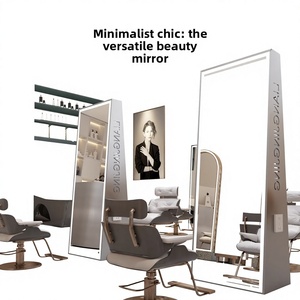 Miroir <span class=keywords><strong>de</strong></span> salon double face en acier inoxydable, style minimaliste moderne, pour salon <span class=keywords><strong>de</strong></span> coiffure, avec éclairage, origine Chine - Product Image 1