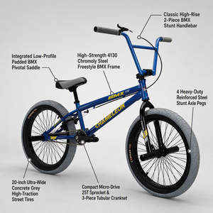 Bicicleta BMX Infantil Azul 20 Polegadas, Aro Único, Quadro de Aço, Freio a Disco, Bicicleta Freestyle de Rua com Rodinhas de Treinamento - Product Image 5