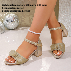 Sandales à talons hauts sexy pour femmes, nouveau design personnalisé OEM, talons épais, empeigne en forme de nœud, bout ouvert, été, A-XT-050 - Product Image 1