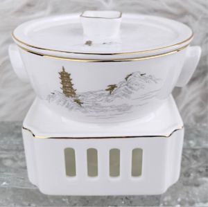 Juego de vajilla chino con impresión de la Pagoda del Lago Oeste, decoración con borde dorado a mano, vajilla de lujo para hotel, banquete de boda, restaurante - Product Image 6