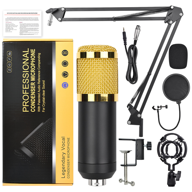 Wired Condenser Microphone Set with Shock Mount and Adjustable Bracket for Music Recording PC Live Broadcasting & Speech Use