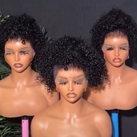 Perruque Frontale HD Burmese Pixie Curly à 250 %, Cheveux Humains Bruts Originaux, Dentelle HD, Frisée Crépue Sans Colle