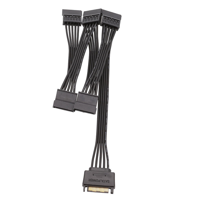 Hot Sell Black Color SATA 15 Pin Male to 5 SATA Female Power Splitter Cable for SATA Hard Drives HDD SSD and DVD Drives
