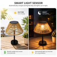 Lampe de table LED solaire USB à double charge, rechargeable, avec capteur, abat-jour noir, en rotin, étanche IP54, pour projets de mariage