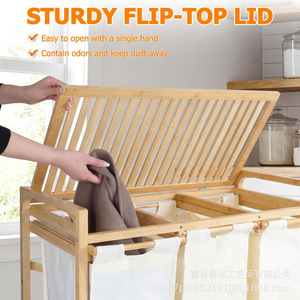 Estante de almacenamiento de ropa de bambú con bolsas de lona de 50L y tapa de madera para organizar la ropa en el baño - Product Image 5