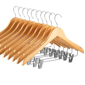 Hot sale Solid Wooden Hanger With Clips factory supplier hangers