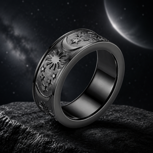 Anelli JLM all'ingrosso di alta qualità, con finitura satinata, a tema solare, lunare e stellare, anelli di coppia, design unico e di tendenza, gioielli vintage astrologici da uomo e da donna. - Product Image 1