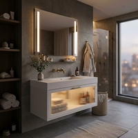 Meuble de salle de bain moderne pour villa et hôtel, vasque suspendue avec lavabo et miroir intelligent, écologique et résistant à l'eau