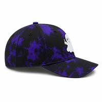 Casquette de baseball six panneaux tie-dye en coton chenille avec logo fantôme brodé, visière incurvée, décontractée, pour homme et femme