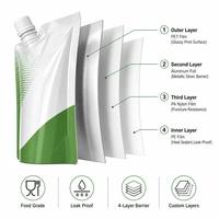 Pochette à bec verseur personnalisée imprimée en héliogravure, laminée, pour savon liquide et détergent, 25 ml à 1 L, refermable et résistante à l'humidité