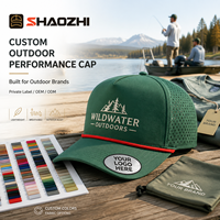Casquette de pêche d'extérieur personnalisée 5 panneaux Performance avec cordon perforée au laser respirante légère séchage rapide broderie 3D en relief