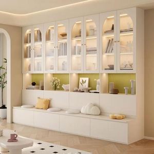 Vitrine de bibliothèque murale intégrée en bois massif avec porte en verre pour salon chambre à coucher-Meubles de maison - Product Image 5