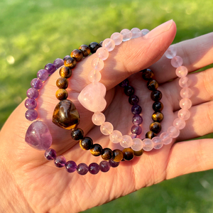 Natural Tiger's Eye and <b>Amethyst</b> Heart-Shaped Bead <b>Bracelet</b> Wholesale Energy <b>Bracelet</b> Jewelry - Product Image 1