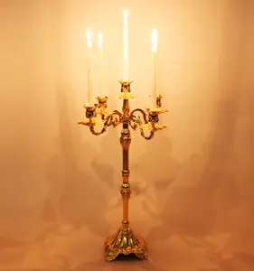 Candelabros de metal com 5 braços, candelabros castiçais de bronze europeu, retro, criativos, suporte de velas, romântico, de metal, dourado