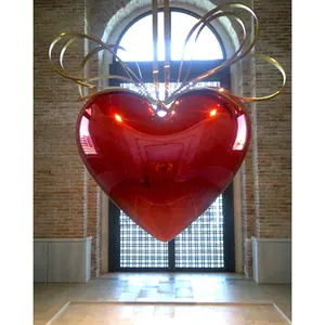 Escultura de metal para decoración exterior, escultura colgante de amor rojo de gran tamaño para interior