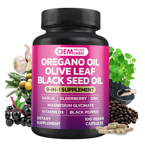 OEM Orégano, Alho, Folha de Oliveira, Semente Negra + 5 Outros Ingredientes, 100 Cápsulas, Suplemento de Óleo de Semente Negra e Sabugueiro - Product Image 1